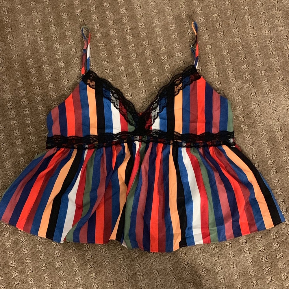 Tea & Cup- Multi-Colored Striped Tank